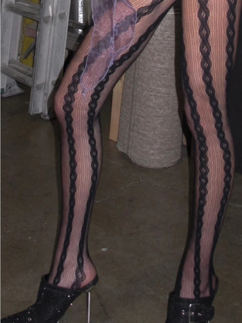 Black Cable Jacquard Fishnet Tights